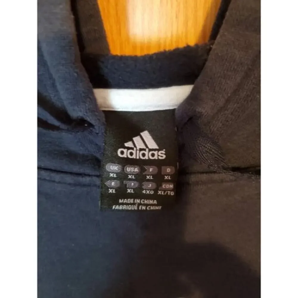 Adidas Mens Sweatshirt Hoodie Navy Blue Pockets 100% Cotton Logo Sz‎ S